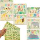 BLUE PANDA Jungle Safari Animal Party Signs with Alphabet Stickers (7 Pieces, 3 Stickers Sheets) - Letter with Jungle Theme (2 Pack)