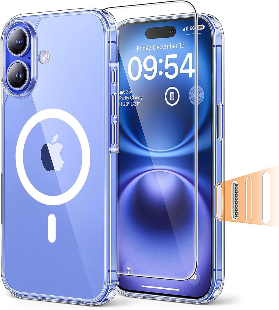 TAURI 3 in 1 for iPhone 16 Case, Camera Control Compatible with MagSafe, with 2X Screen Protectors, Military-Grade Protection, Shockproof Slim Magnetic Phone Case for iPhone 16 6.1", Clear