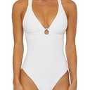 Soluna Swim Plunge Halter Maillot - Women's One Piece Swimsuit, Adjustable, Tie Back, Bathing Suits for Women, White, Large