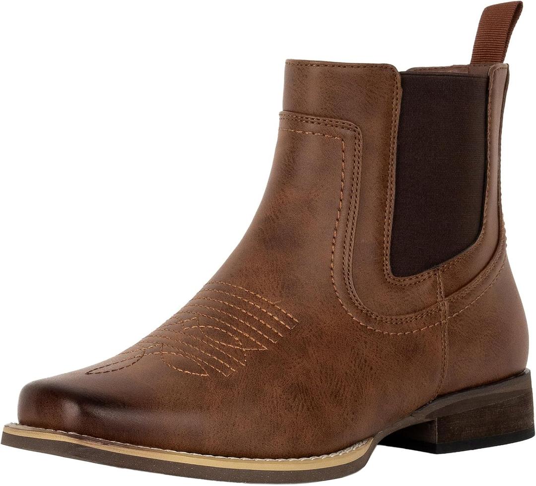 J's.o.l.e Ankle Cowboy Boots for Men Square Toe Chelsea Boots Mens Casual Retro Stylish Boots Size 9