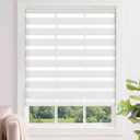 LazBlinds No Tools No Drill Cordless Zebra Blinds for Windows, Dual Layer Light Control for Day and Night, Light Filtering Privacy Roller Blinds and Shades for Home, 32" W x 72" H, White