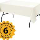 6-Pack Ivory Tablecloths for Rectangle Tables, 60 x 102 Inches, Stain-Resistant Polyester Fabric for 6 Foot Tables - Washable Table Covers for Weddings, Banquets, Birthday, Parties, Events