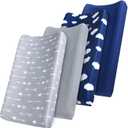 Changing Pad Cover, Diaper Changing Pad Covers 4 Pack, Fitted Baby Changing Table Sheets for 32''x16'' Change Table Pad, Cradle & Bassinet Sheets for Boys & Girls, Soft & Breathable (Navy/Grey/Cloud/Arrow)