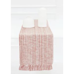 PurpleEssences Rust Chambray Table Runner with Fringes - 100% Cotton, 13x72 Inch - Rustic Farmhouse Table Décor, Reusable, Machine Washable for Dining Tables - Spring Easter Summer - Rust & H.White