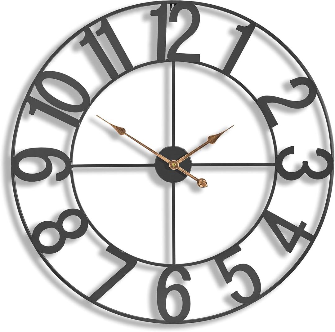 Sorbus 32-Inch Large Wall Clock  Decorative Black Metal Clock with Gold Hands  Silent, Battery Operated, Modern Wall Decor for Living Room, Kitchen, or Office  Great Gift for Housewarming or Office