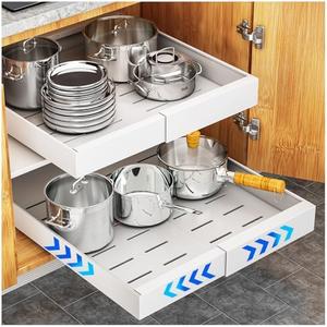 YFXCVSL Pull Out Cabinet Organizer, Expandable(12.6''-20.5'') Heavy Duty Drawers Organization, Slide Out Cabinet Organizers with Adhesive Nano Film for Kitchen Cabinet Organization (Black), 1610Black
