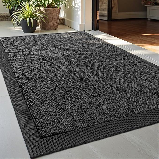 DEXI Front Door Mat Outside Entrance, Rubber Entry Doormat Heavy Duty, Welcome Mats Non Slip for Inside House Floor Entryway Back Doors Exterior Patio, 20x30, Striped Grey