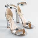 Ankis White Heels Wedding Shoes for Bride Women Chunky Heels Pearl High Heels Heeled Sandals 4 Inch, Silver US 6