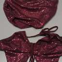 SHENHE Women's Y2k 2 Piece Sexy Outfits Backless Halter Crop Top and Ruched Bodycon Mini Skirt Set, Small, Sequin Burgundy 