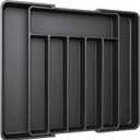Aujen Silverware Organizer - Expandable Kitchen Drawer Organizer, Adjustable Utensil Organizer, Cutlery Tray for Forks, Knives, Multipurpose Kitchen Organizers and Storage Solution, Black, Large