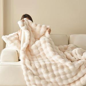 Faux Fur Throw Blanket for Couch & Bed, Ultra Soft Fluffy Rabbit Bubble Blanket - Cozy Fuzzy Warm Blanket for Women, Girls, Perfect Valentine‘s Day Gift, Home Decor (White, 39" x 63")