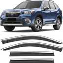 Shatterproof Taped-On Window Deflectors for Subaru Forester 2019-2024 with Chrome Trim, Rain Guards, Window Visors for Cars, Vent Deflector, 4pcs