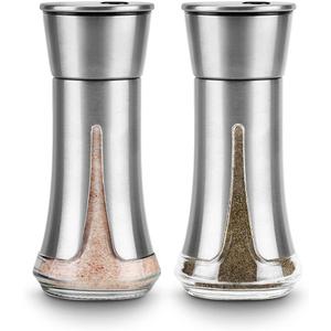 Salt and Pepper Shakers by Aelga - Salt Shaker with Adjustable Pour Holes for Himalayan, Kosher (Silver)
