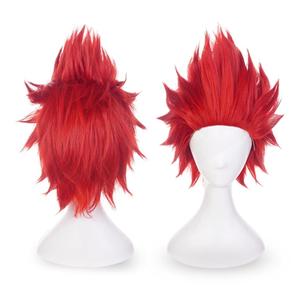Red Anime Cosplay Halloween Wig: Short Red Men Spiky Cosplay Wig + 2 Hair Caps, Synthetic Crazy Wigs, Funny Wigs for Halloween & Christmas Parties Anime Events for Men