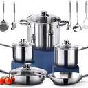 HOMICHEF 14-Piece Nickel Free Stainless Steel Cookware Set - Nickel Free Pots and Pans Set - Non-Toxic, Healthy Induction Cookware
