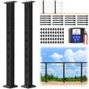 CKE 5ft-10ft Complete Set 36" Cable Railing Post Kit, 2Pack Black Level Drilled Line Posts(35"x2"x2"), Swageless Deck Cable Railing System Kit, 150ft 1/8" Wire Rope(No Handrail), Black Post Kit LPS02