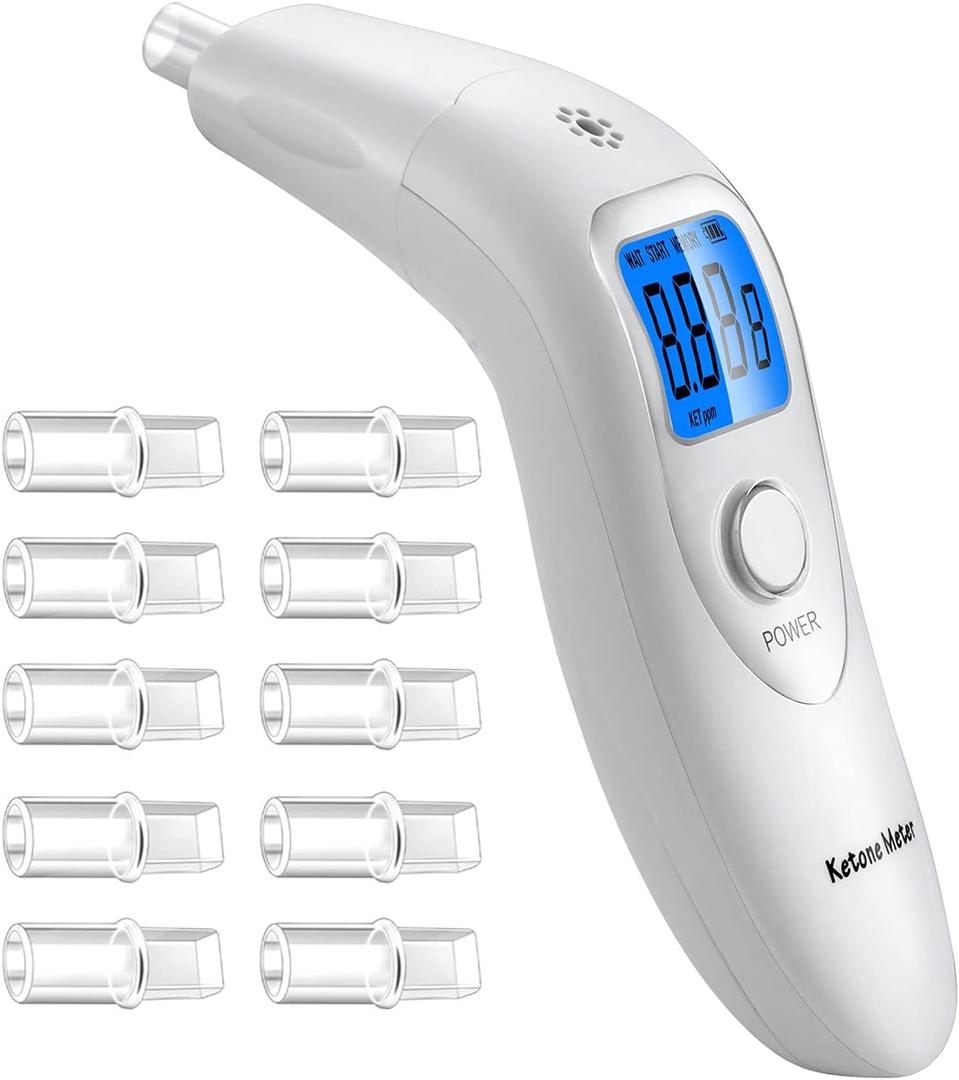 Ketone Breath Monitors Analyzer Professional Breath Ketosis Meter for Ketosis Testing Portable, Advanced Breath Ketone Tester with 10 Replaceable Mouthpieces, Perfect for Tracking Your Ketones