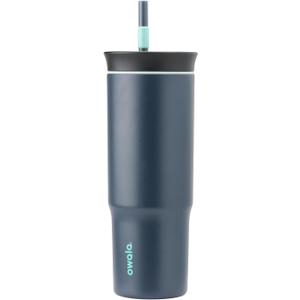Owala Stainless Steel Triple Layer Insulated Travel Tumbler with Spill Resistant Lid and Straw, BPA Free, 24 oz, Black/Grey (Foggy Tide)
