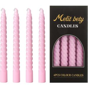Pink Spiral Taper Candles Set of 4 Pack Tapered Candle, Tall Candlesticks, for Dinner Party Wedding, Holiday Spring, Home Decor, Kitchen Decor (4 Pack, Pink, 8inch)
