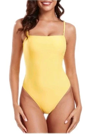 RELLECIGA Women's Bandeau One Piece Swimsuits (Yellow, L)