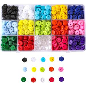 Resin Sewing Buttons, 2-Hole Flatback Design, 15 Colors with Storage Box, Smooth Waterproof Surface for DIY Crafts (9mm,10mm,12.5mm,15mm,20mm,25mm) (Mixed Color, 13/32 inch(10mm)-1050pcs)