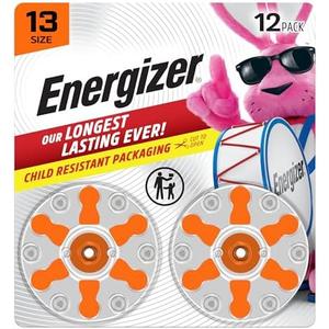 Energizer Hearing Aid Batteries Size 13, Orange Tab, 12 Pack