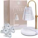 Flameless Candle Warmer Lamp for Jar Candles Large & Small – Dimmable Lamp Candle Warmer Electric with Large Marble Base & Adjustable Height – Candle Melter with Timer and 4 Halogen Light Bulbs
