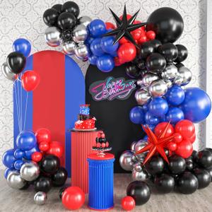 4 x Red Blue Black Balloon Arch Kit, Blue and Red Balloon Arch Kit, Blue Black Balloons Garland with 22 Inch Star Foil Balloons for Men Boys Birthday Baby Shower Graduation Party Decorations