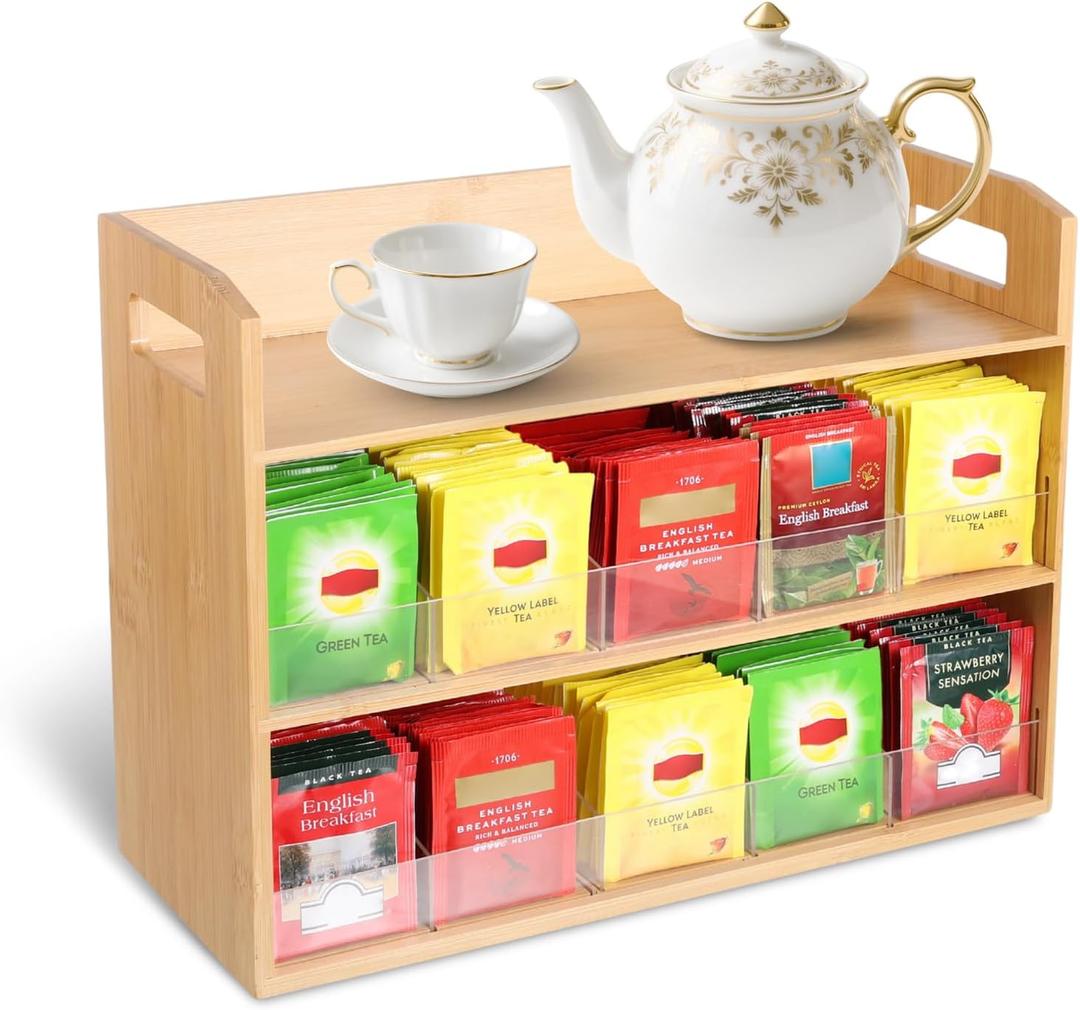 Bamboo Tea Bag Organizer, 3 Layer Wooden Tea Bag Storage Organizers Box for Countertop, Teabag Holder with Handle and 10 Acylic Adjustable Partitions for Coffee Station Office Kitchen Cabinet Chest Bamboo Tea Bag Organizer, 3 Layer Wooden Tea Bag Storage Organizers Box for Countertop, Teabag Holder with Handle and 10 Acylic Adjustable Partitions for Coffee Station Office Kitchen Cabinet Chest