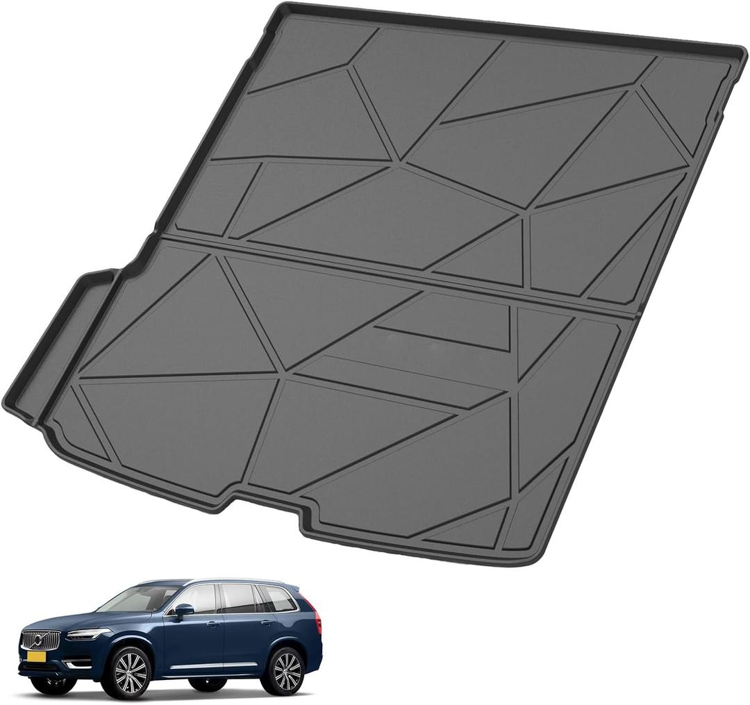 Elsetyler Custom Fit for Cargo Liner 2016-2024 2025 2026 Volvo XC90 - Black TPE All Weather Heavy Duty Waterproof Rear Cargo Tray Trunk Floor Mat Protector