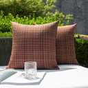 Kevin Textile Pack of 2 Decorative Outdoor Waterproof Throw Pillow Covers Stripe Square Pillowcases Modern Cushion Cases for Patio Couch Bench 22 x 22 Inch Coffee