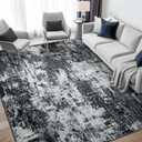 Washable Area Rugs 5'x7' Non-Slip Modern Abstract Soft for Living Room Entryway Bedroom Nursery, Print Pattern, Black Gray