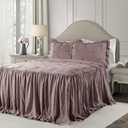 Lush Decor Ravello Pintuck Ruffle Skirt Bedspread Set - Luxe 3 Piece Ruffled Bedding Set - Traditional Glam & Farmhouse Inspired Bedroom Decor - King, Woodrose