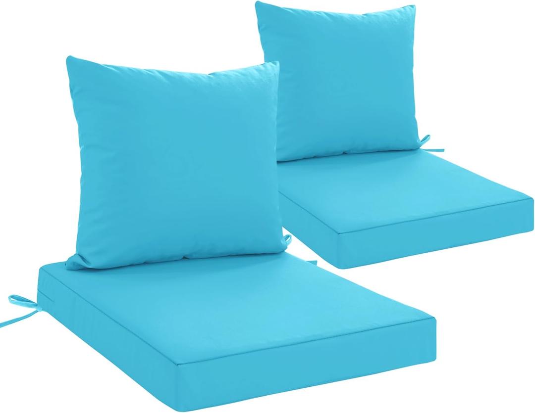 24x24 Inch Outdoor Cushions for Patio Furniture Set of 2, Waterproof Outdoor Chair Cushions w/Fade-Resistant, Removable & Machine-Washable Covers, Deep Seat Sofa/Couch Pad Replacement, Teal
