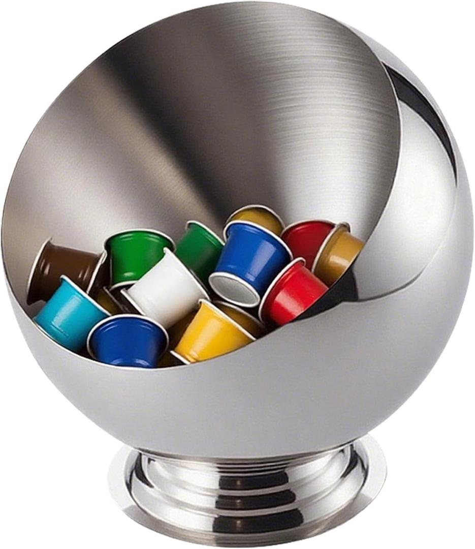 Large Capacity Coffee Pod Holder  Stainless Steel Pod Organizer and Holder | Stylish Coffee Bar Accessories & Countertop Storage (Silver with Base, L)