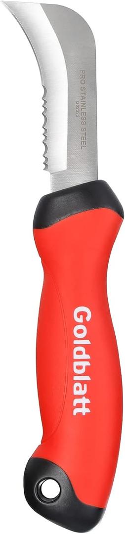 Goldblatt Stainless Steel Roofing & Flooring Knife - Linoleum Cutter with Soft-Grip Handle, Hook Knife for Cutting Carpet, Cable Skinning, Wallpaper, Turf