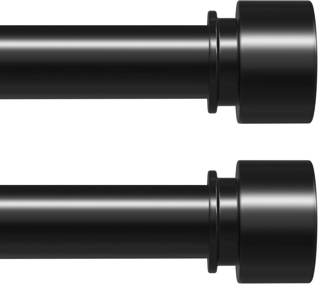 Black Curtain Rods 2 Pack for Windows 28 to 48 Inch, Heavy Duty 1'' Diameter Adjustable Window Drapery Rod Set of 2, Modern and Simple Decorative End Cap Finish, Size 30"-60"