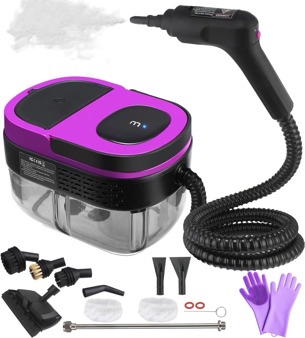 Steam Cleaner 2500W Handheld Steamer with 1.6L Tank, 3 Steam Levels, Portable Steam Cleaning Machine for Home, Car Detailing, Furniture, Bed Bugs & Grout  Purple