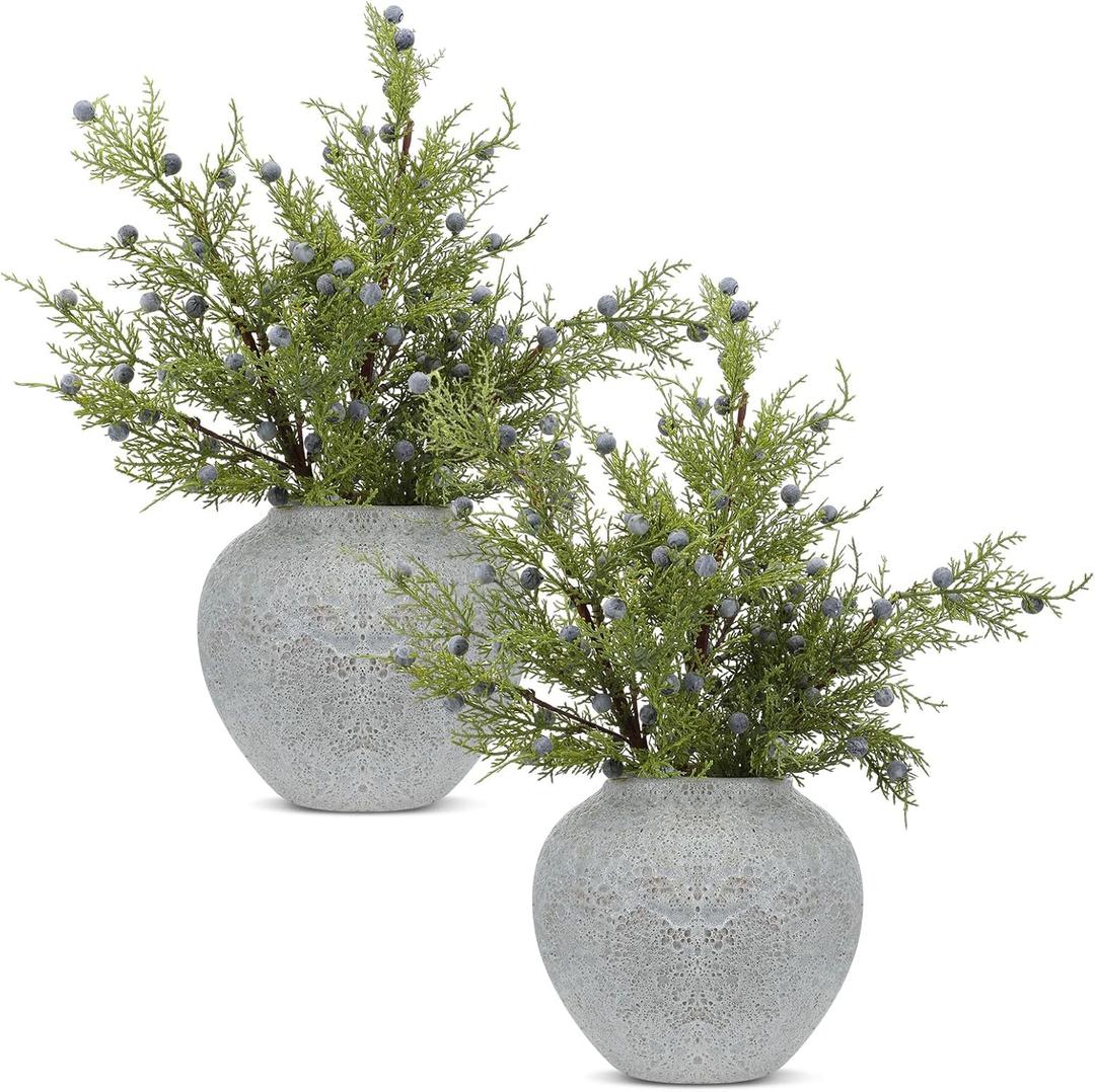 Giegxin 6 Pcs 18 Inch Artificial Juniper Cedar Sprays and Berries Branch Faux Cedar Stems Weather Resistant Christmas Greenery for Holiday Winter Ornament Crafts Wreath Garland