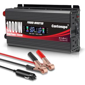 1000 Watt Car Power Inverter DC 12V to 110V/120V AC Converter with LCD Display Dual AC Outlets and Dual USB Car Charger for Car Home Laptop Truck Black