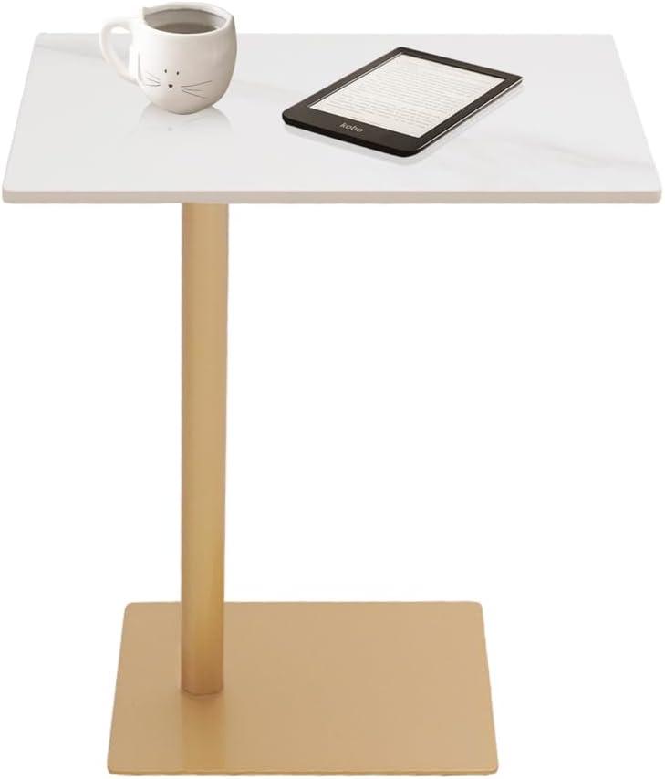 End Table Modern Metal C-Shaped Side Table with Marble Top Sofa Coffee Tray Desk for Bedroom Livingroom Gold, 18.7 inches x 12.8 inches x 21.9 inches