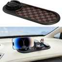 Car Dash Anti-Slip Pad, 3-in-1 Rotatable Dash Non-Slip Mat with Phone Holder & Temporary Parking Number, Multifunctional Dashboard Grip Mat for Key Gadgets, Universal Fit (Brown/Black)