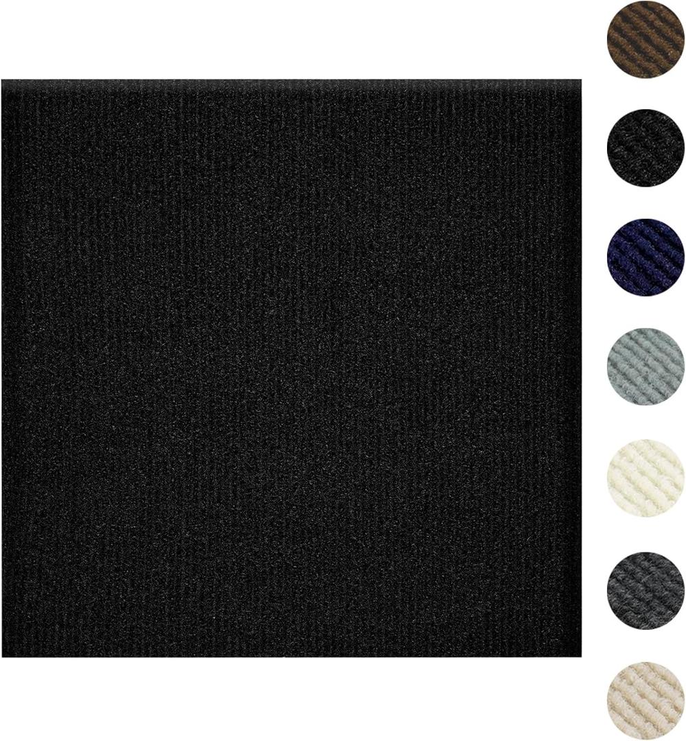 Carpet Tiles Peel and Stick 24 x 24, Self Adhesive Soft Padded Flooring Stickers, Black Home Decor for Bedroom Living Room Office, 10 Tiles & 40 sq ft per Box