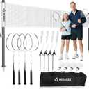 Professional Badminton Set with Carbon Aluminum Rackets (Set of 4), Portable Outdoor Badminton Net with Winch System, 4 Nylon Shuttlecocks and Bag (White)