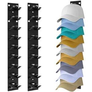 Jovisceros 2 Pack Hat Organizer for Baseball Caps Preserve Shape, No Squish! Wall Mounted Hat Rack with Strong Adhesive Holds 18 Hats, over the Door Organizer for Closet Bedroom (Black)