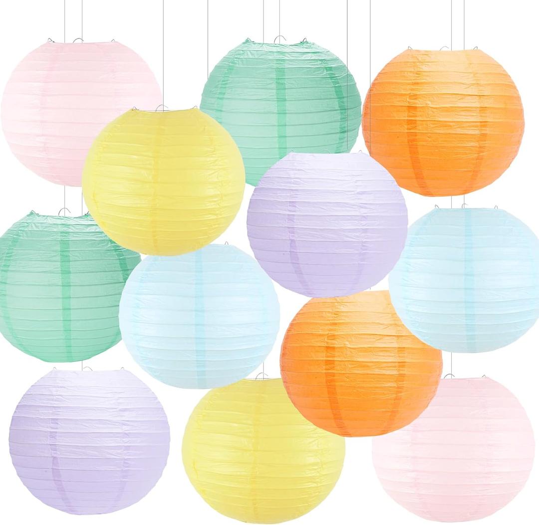 Paper Lanterns Pastel Round Hanging Chinese Lanterns for Birthday Baby Shower Rainbow Easter Party Decorations Pack of 12