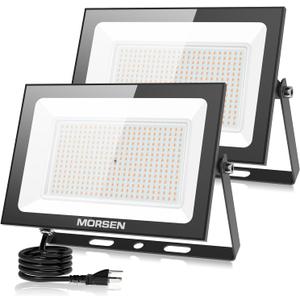 300W Flood Lights Outdoor, 45000lm Bright LED Work Light with Plug, 6500K Daylight White LED Flood Lighting, IP66 Waterproof Security Yard Lights for Yard Garage, 2 Pack