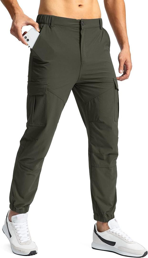 Pinkbomb Men's Hiking Cargo Pants with 7 Pockets Slim Fit Stretch Joggers Golf Cargo Work Pants for Men M