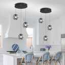 ykolupty 3-Light Black Pendant Light Fixtures Modern Smoke Gray Glass Globe Pendant Lights Kitchen Island Adjustable Hanging Lights Globe Stairwell Lighting Black Chandelier for Dining Room