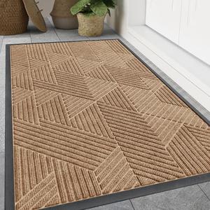Smiry Front Door Mat Outside Entrance, Heavy Duty Sturdy Natural Rubber Doormat, Trap Dirt and Moisture, Easy Clean Low Profile Welcome Floor Mats for Indoor Outdoor Entry, 59x23 Inch, Coffee